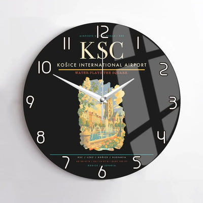 Košice International Airport (KSC) design on black no frame wall clock