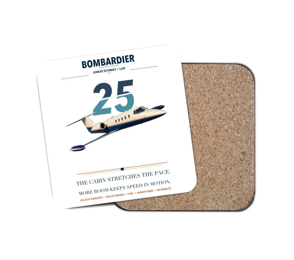 Bombardier Learjet 25 design on white 1 piece coaster