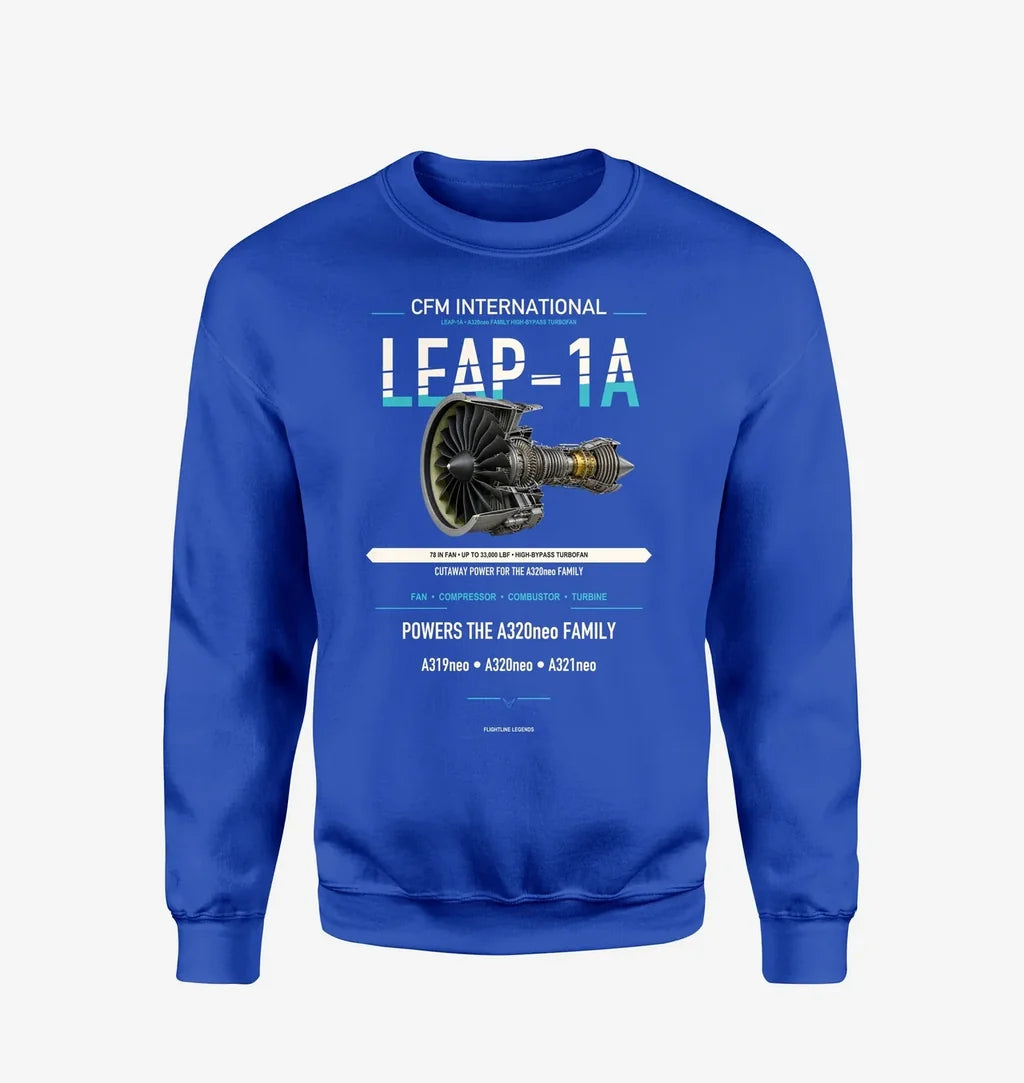 CFM LEAP-1A design on blue sweatshirt