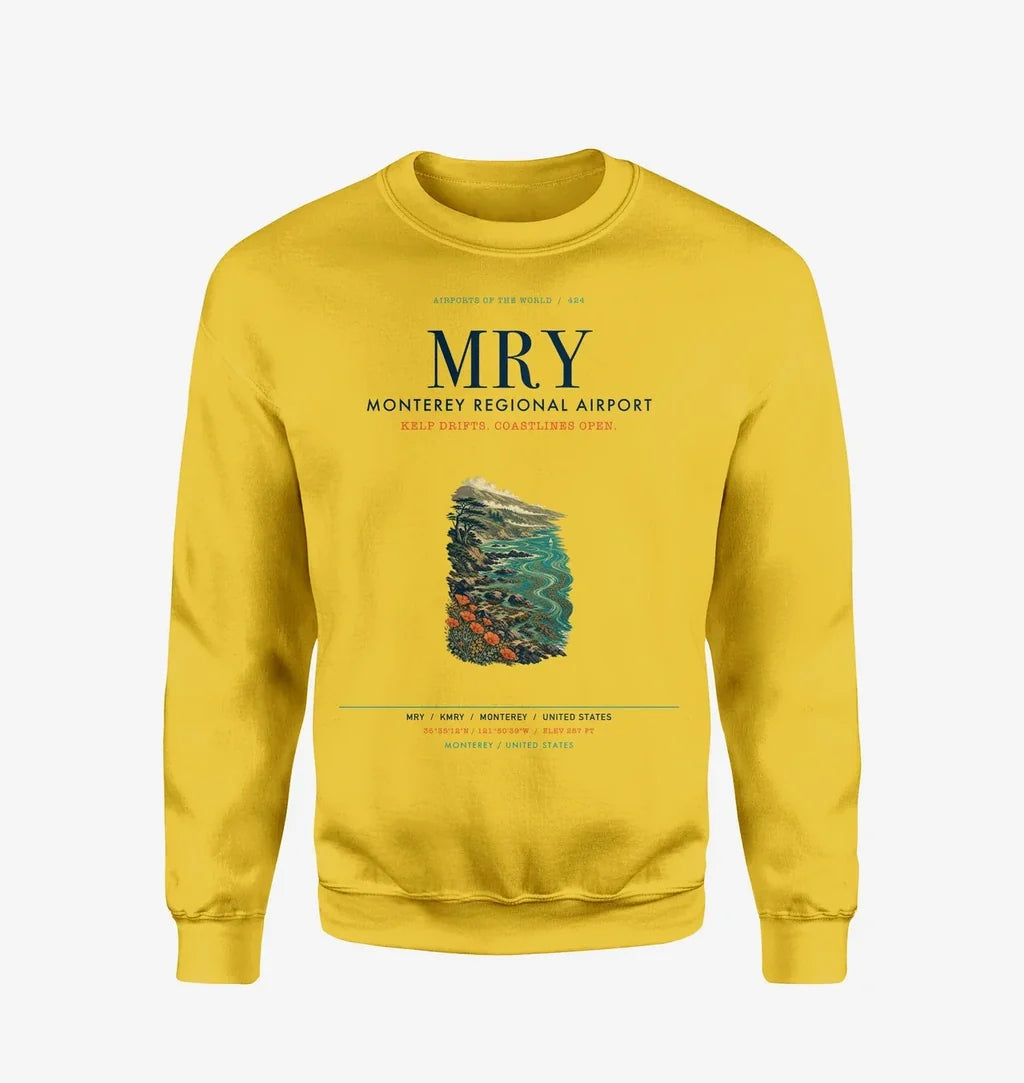 Monterey Regional Airport (MRY) design on yellow sweatshirt