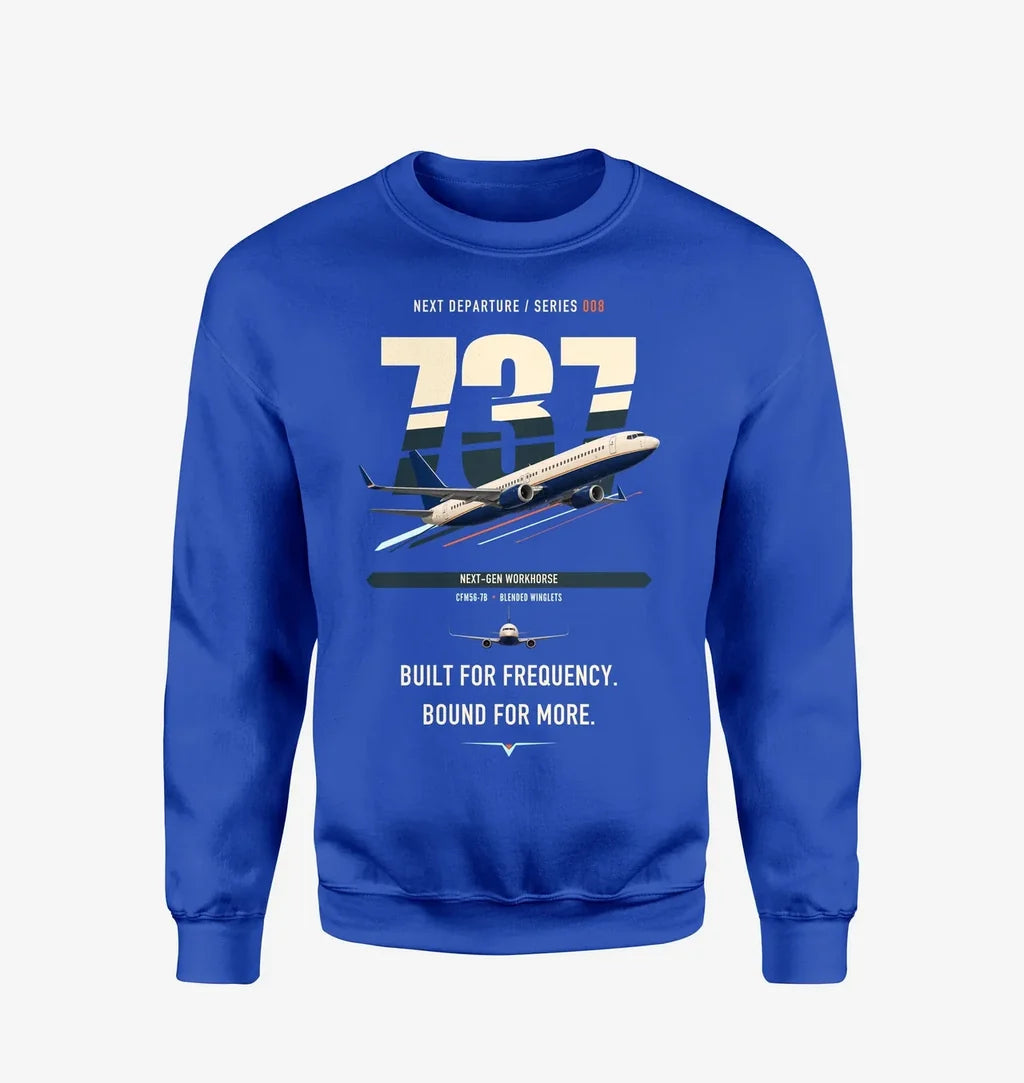 Boeing 737-800 NG design on blue sweatshirt