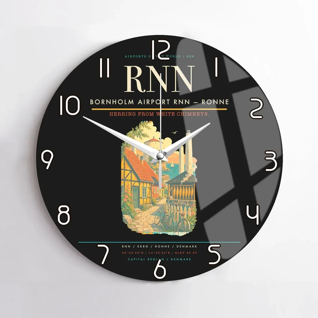 Bornholm Airport (RNN) design on black no frame wall clock