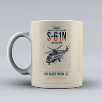 Thumbnail for Sikorsky S-61N design on beige ceramic mug, double-side print
