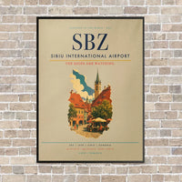 Thumbnail for Sibiu International Airport SBZ vertical canvas print - framed - beige background
