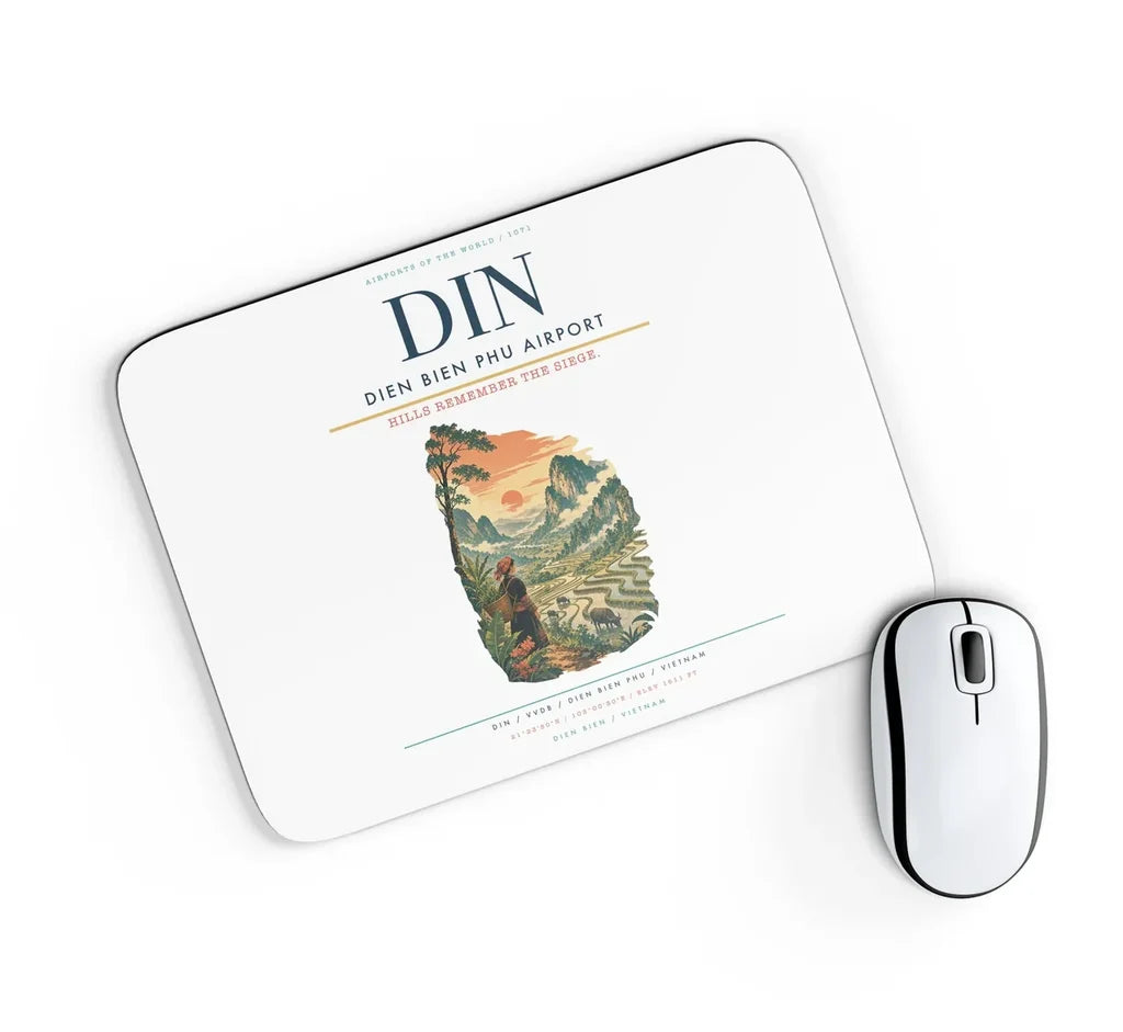 Dien Bien Phu Airport (DIN) design on white rectangle mouse pad