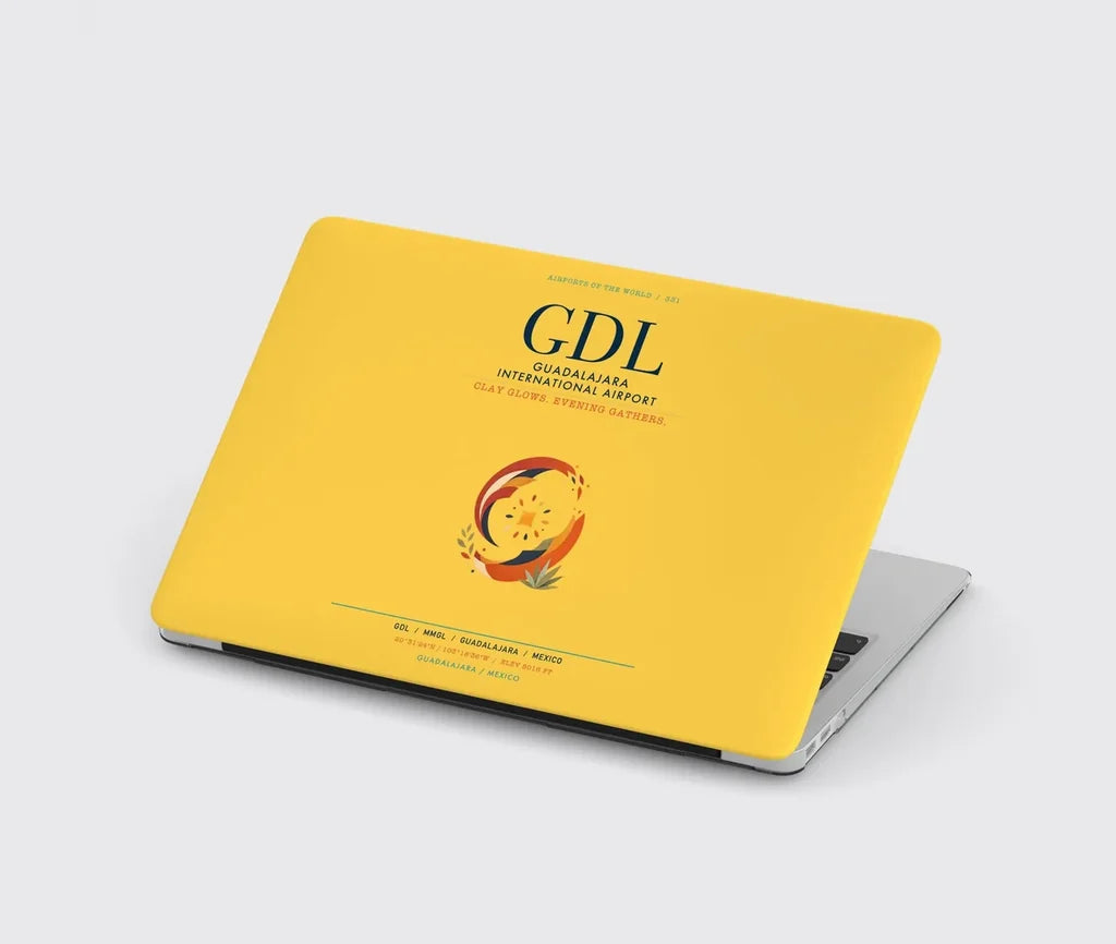Guadalajara International Airport (GDL) design on yellow MacBook case
