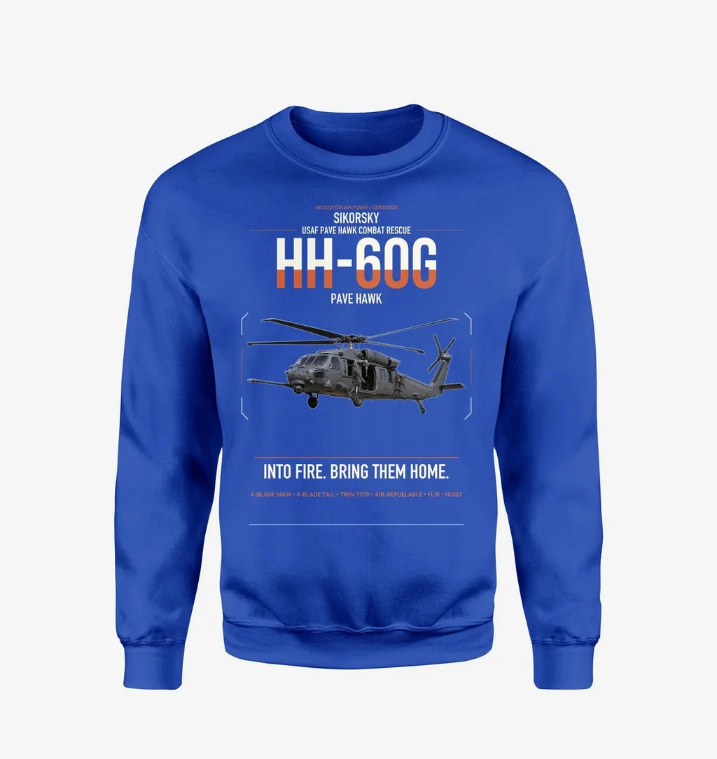 Sikorsky HH-60G Pave Hawk design on blue sweatshirt