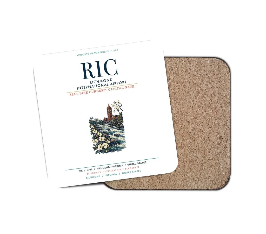 Richmond International Airport (RIC) design on white 1 piece coaster