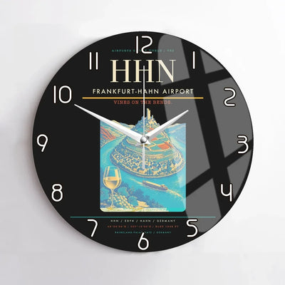 Frankfurt-Hahn Airport (HHN) design on black no frame wall clock