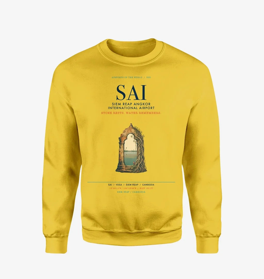 Siem Reap Angkor International Airport (SAI) design on yellow sweatshirt
