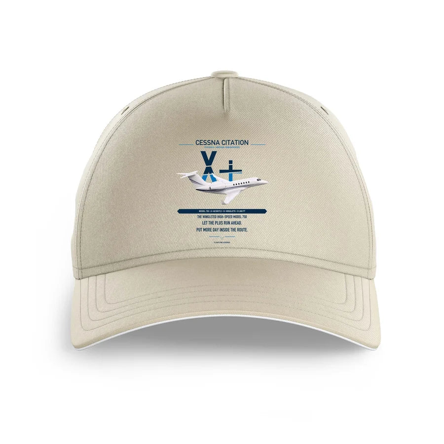 Cessna Citation X+ design on beige printed hat