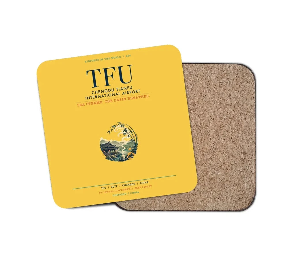 Chengdu Tianfu International Airport (TFU) design on yellow 1 piece coaster