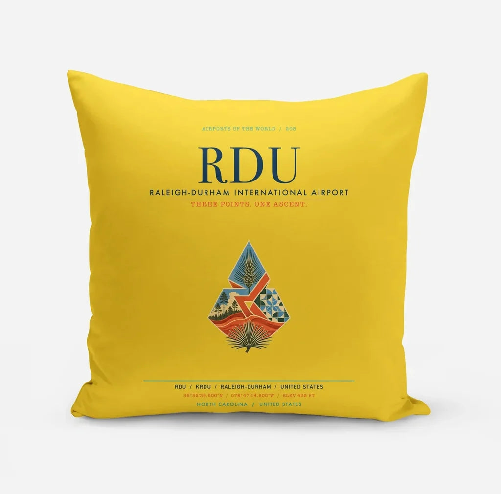 Raleigh-Durham International Airport (RDU) design on yellow pillow