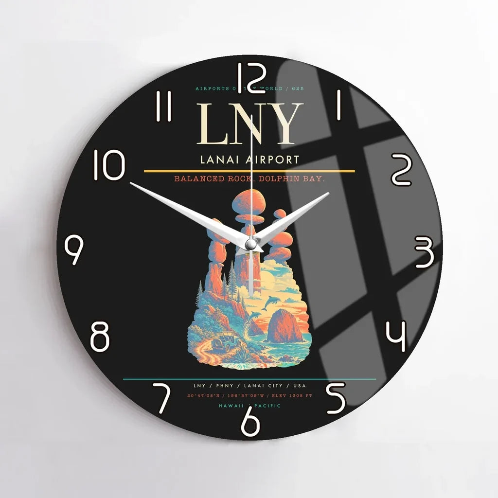 Lanai Airport (LNY) design on black no frame wall clock