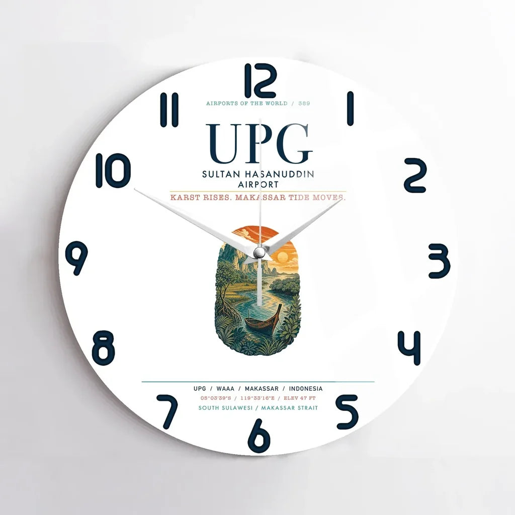 Sultan Hasanuddin Airport (UPG) design on white no frame wall clock