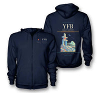 Thumbnail for Iqaluit Airport (YFB) design on navy blue premium zipped hoodie