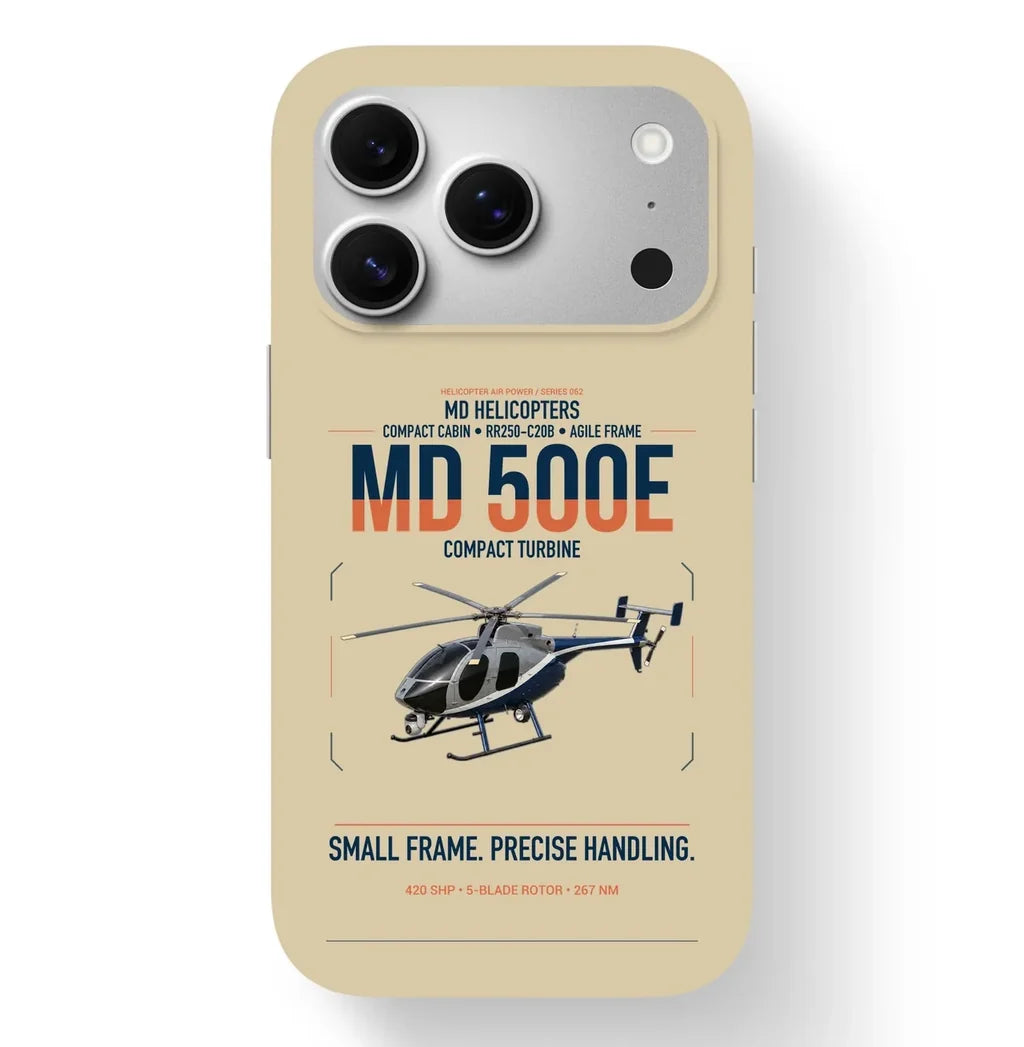 MD Helicopters MD 500E design on beige magsafe iphone case, for iPhone 17 Pro