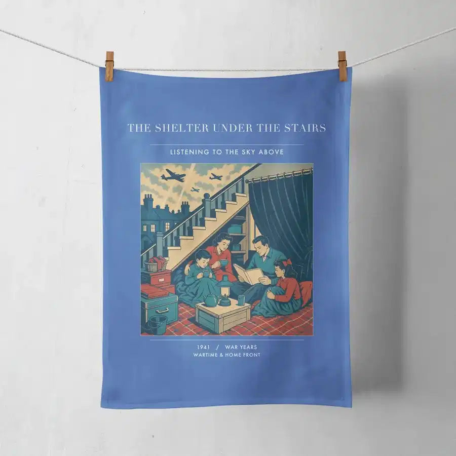 VINTAGE G4533 - The Shelter Under The Stairs - Designed Towels design on blue