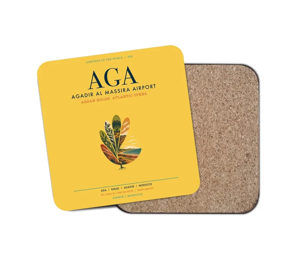 Agadir Al Massira Airport (AGA) design on yellow 1 piece coaster