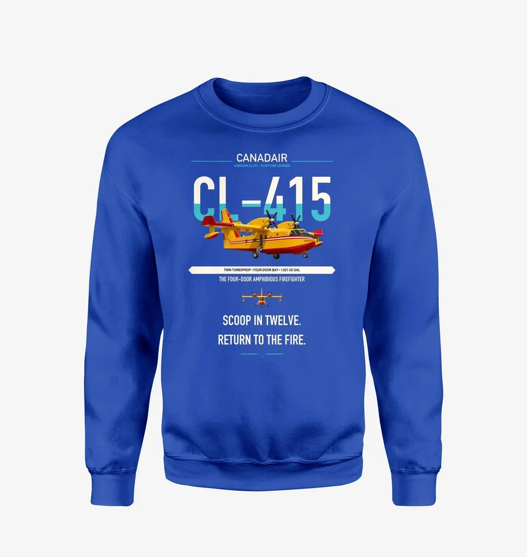 Canadair CL-415 design on blue sweatshirt