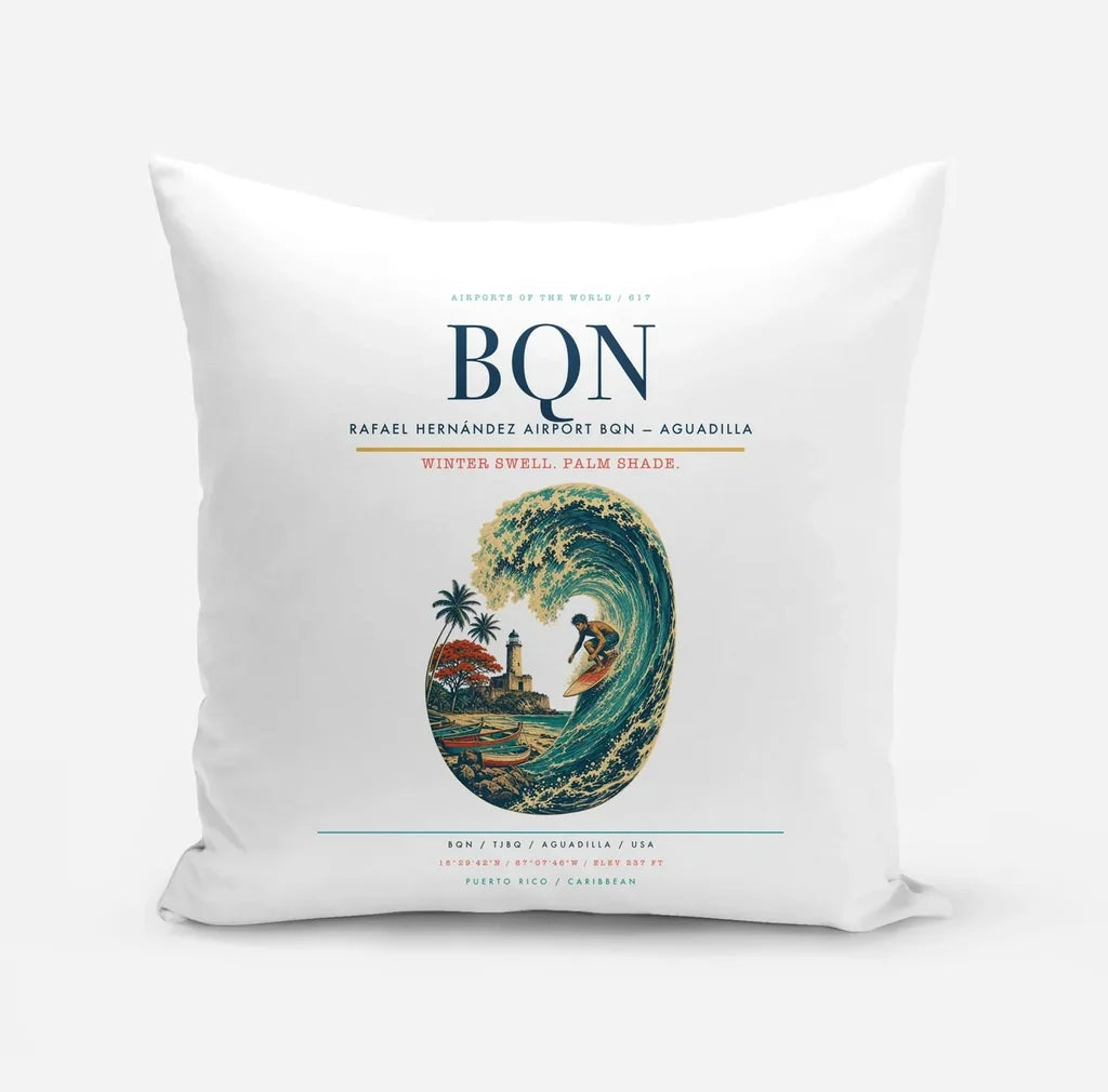 Rafael Hernández Airport (BQN) design on white pillow