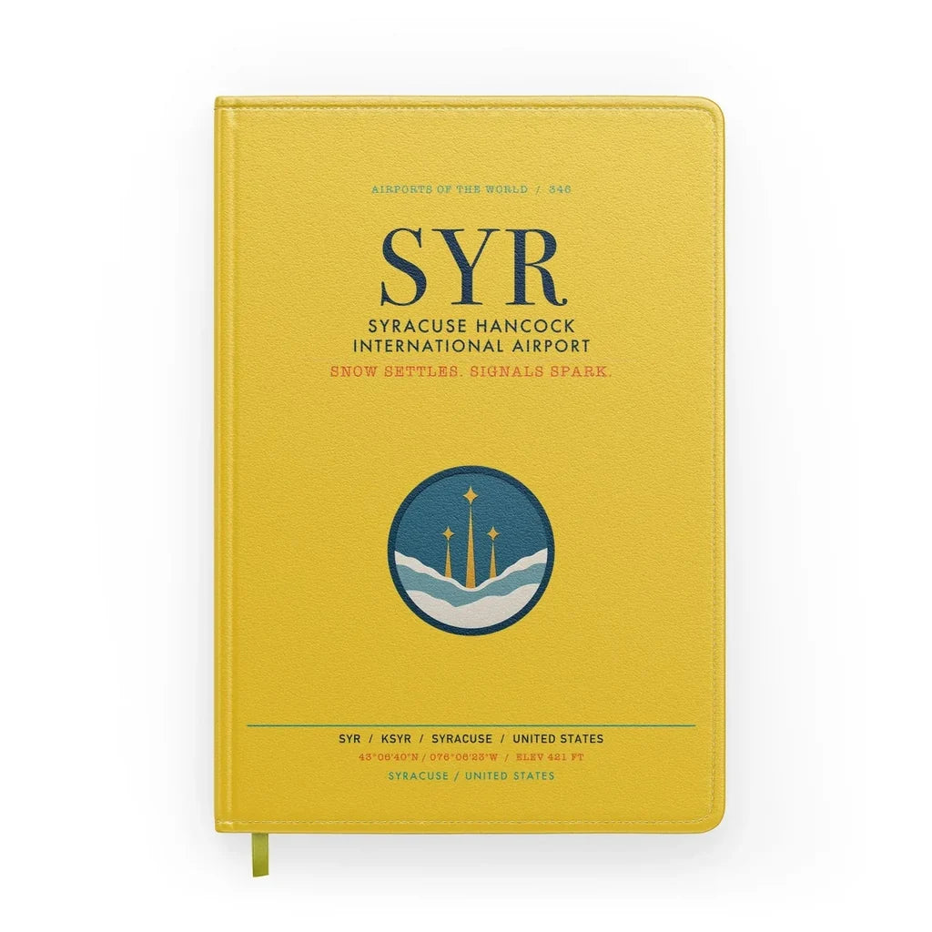 Syracuse Hancock International Airport (SYR) design on yellow notebook
