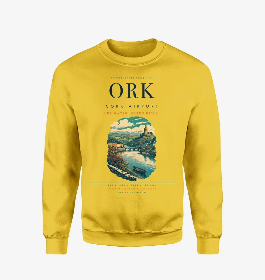 Cork Airport (ORK) design on yellow sweatshirt
