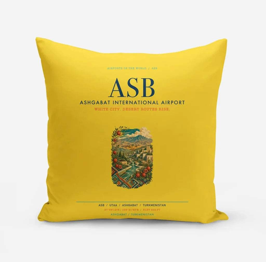Ashgabat International Airport (ASB) design on yellow pillow