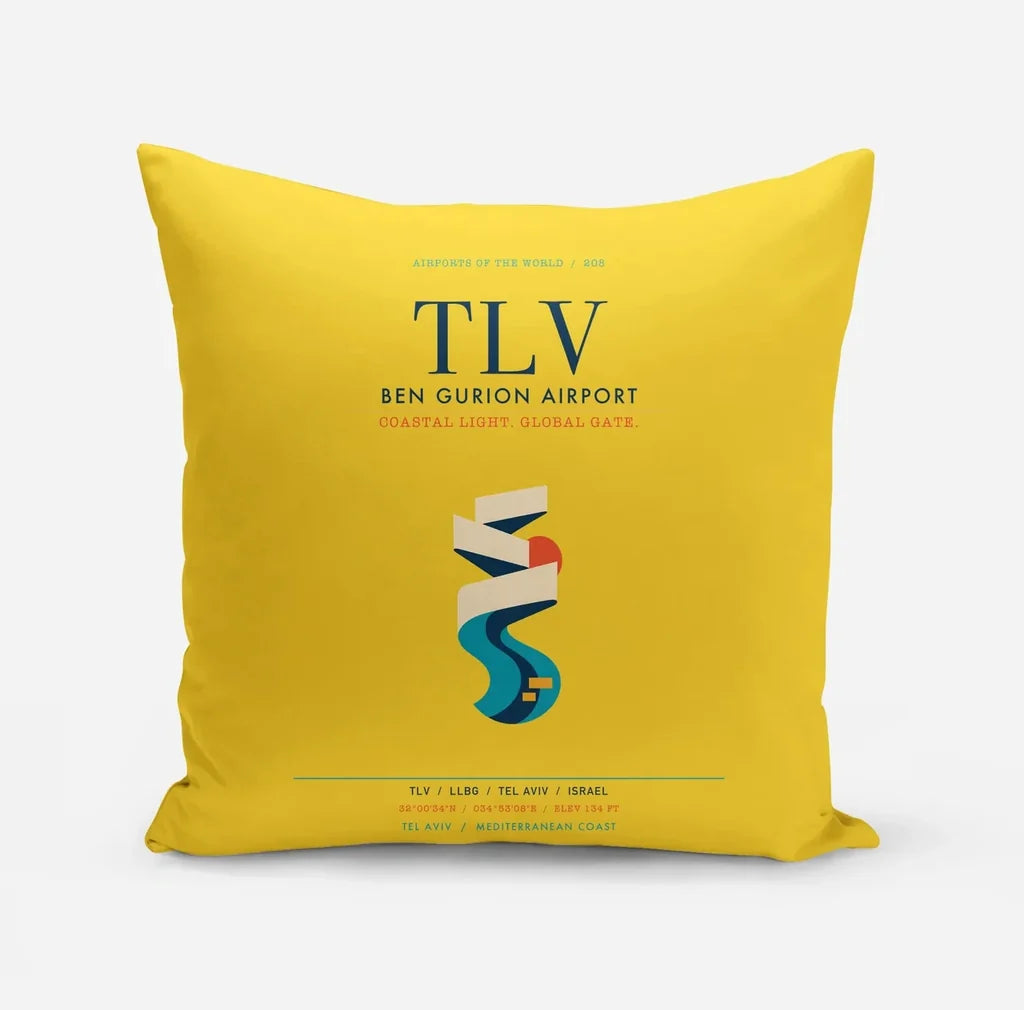 Tel Aviv Ben Gurion Airport (TLV) design on yellow pillow