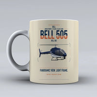 Thumbnail for Bell 505 design on beige ceramic mug, double-side print