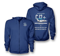 Thumbnail for Cessna Citation CJ2+ design on blue premium zipped hoodie, double-side print