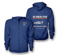 Thumbnail for Saab GlobalEye design on blue premium zipped hoodie, double-side print
