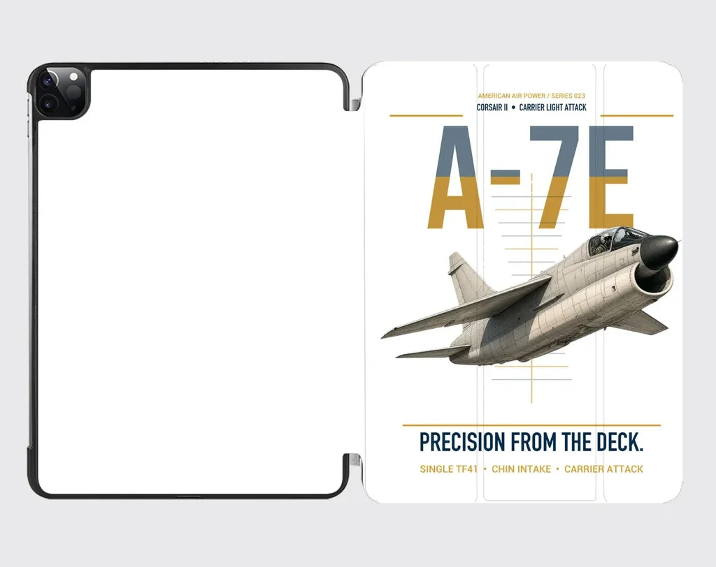 A-7E Corsair II design on white ipad tablet case