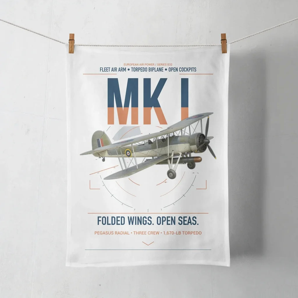 Fairey Swordfish Mk I design on white towel