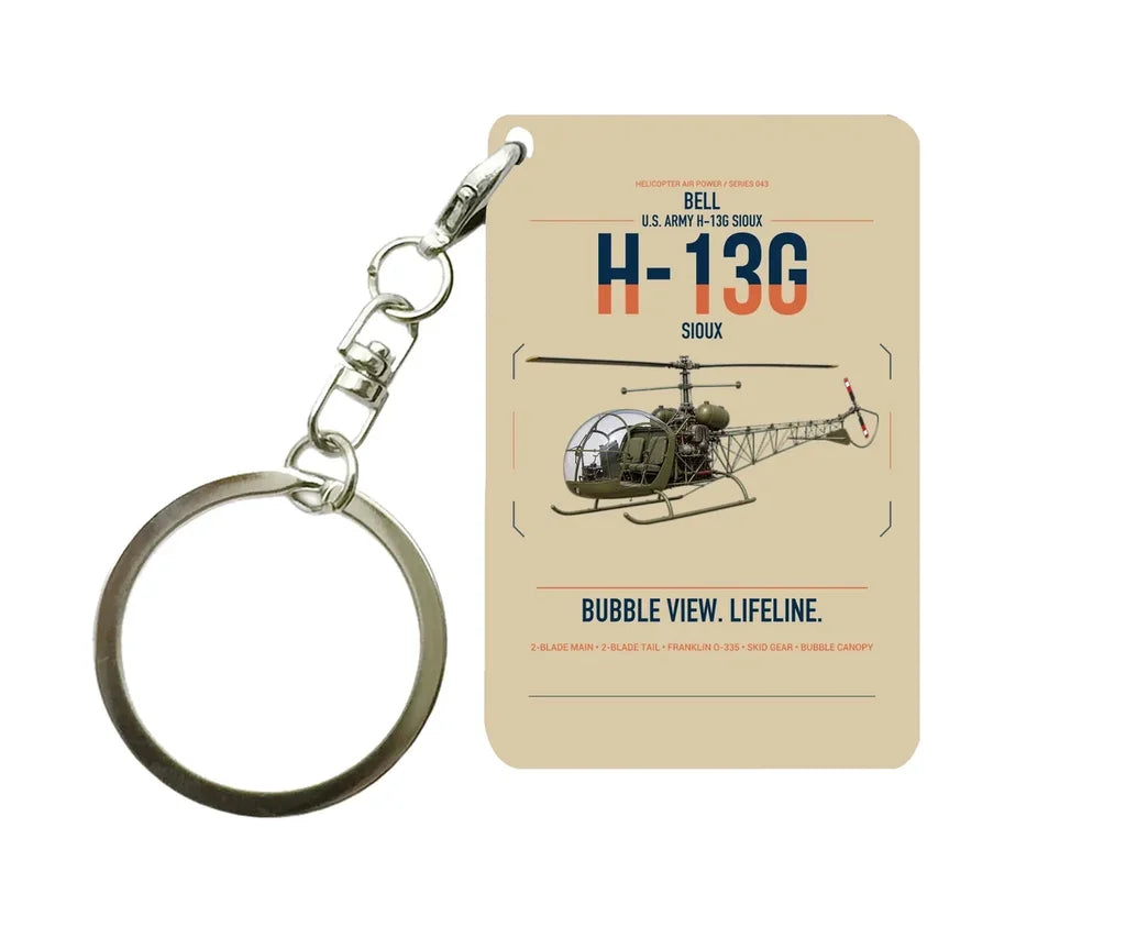 Bell H-13G Sioux design on beige designed key chain, double-side print