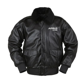 Airbus A340 & Text Leather Bomber Jackets