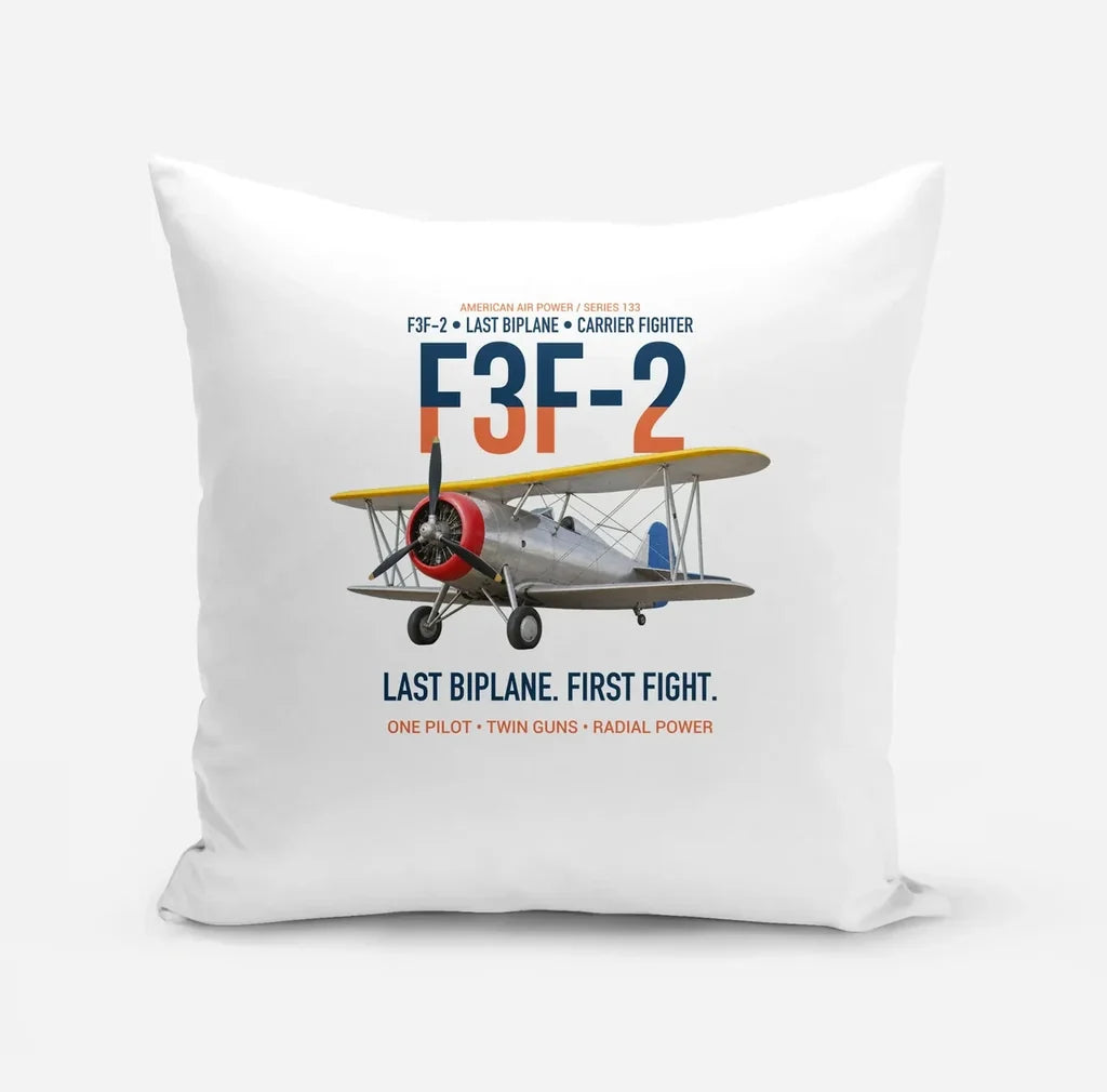 F3F-2 Last Biplane First Fight design on white pillow