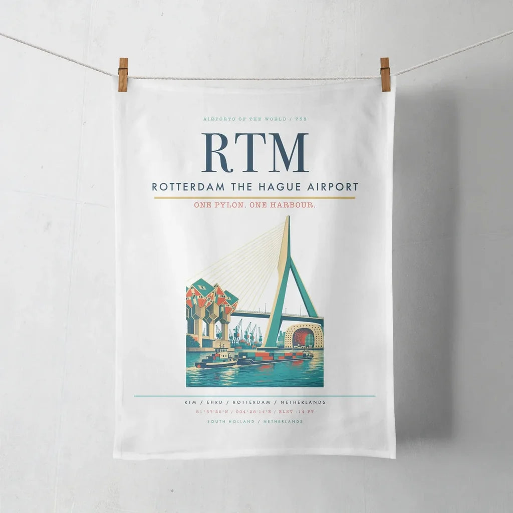 Rotterdam The Hague Airport (RTM) design on white towel