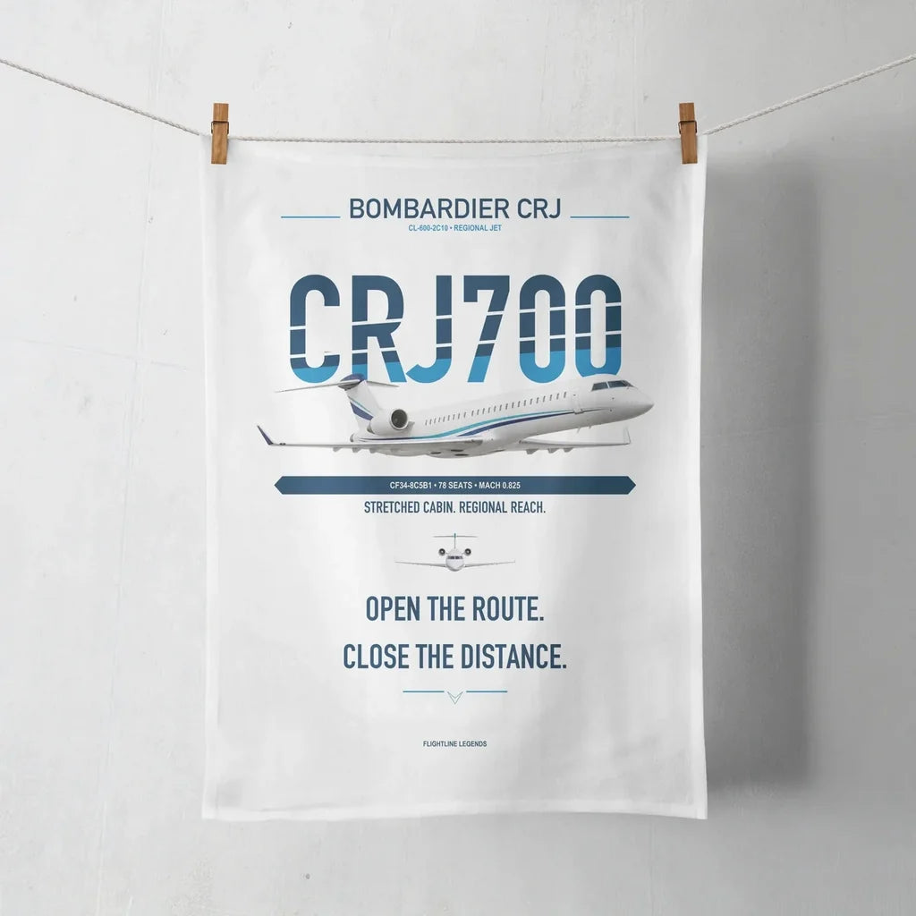 Bombardier CRJ700 design on white towel