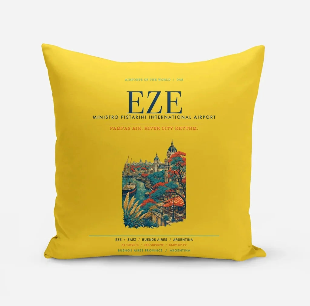 Buenos Aires Ministro Pistarini International Airport (EZE) design on yellow pillow