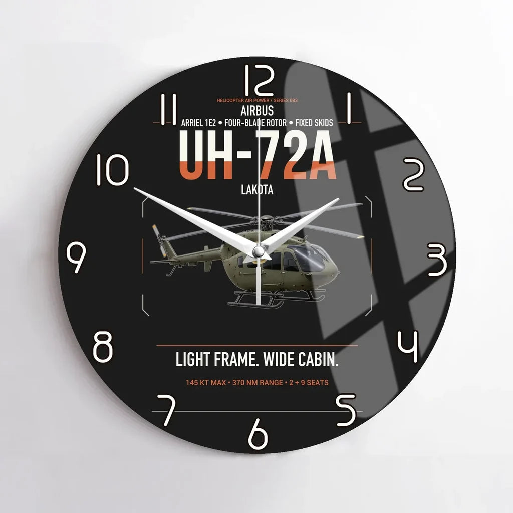 Airbus UH-72A Lakota design on black no frame wall clock