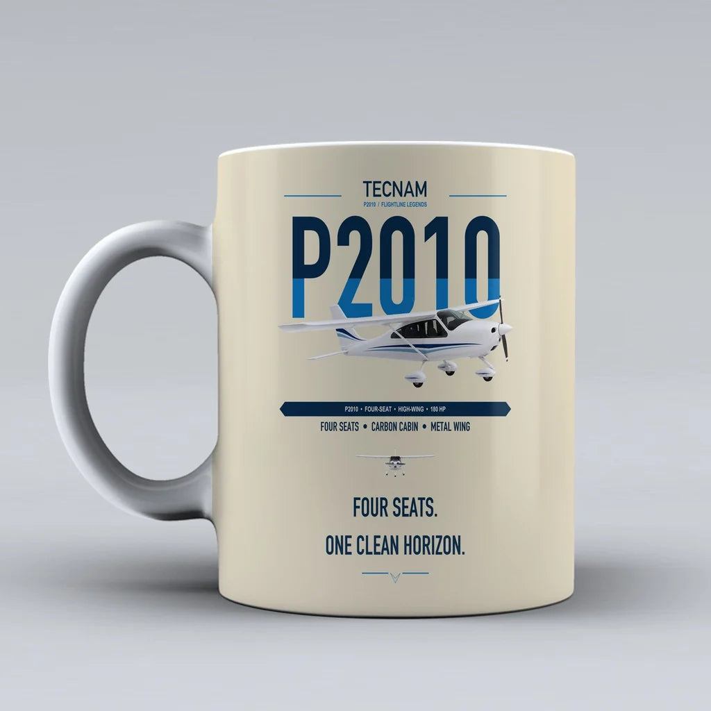 Tecnam P2010 design on beige ceramic mug, double-side print