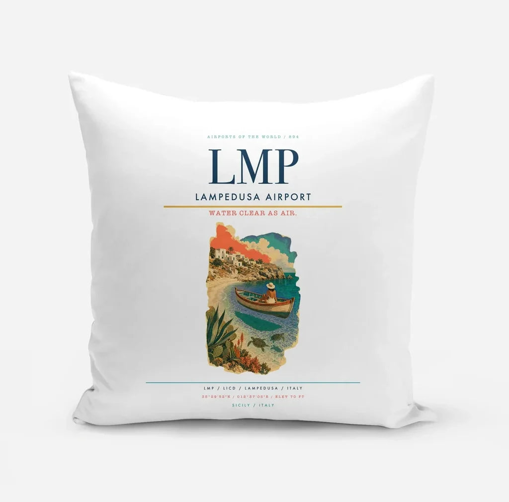 Lampedusa Airport (LMP) design on white pillow