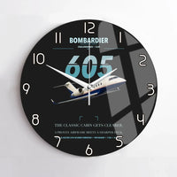 Thumbnail for Bombardier Challenger 605 design on black no frame wall clock
