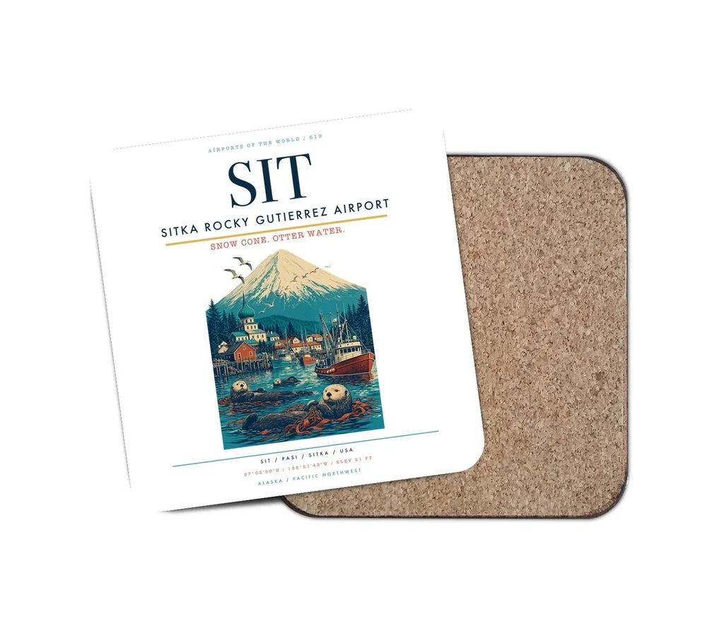 Sitka Rocky Gutierrez Airport (SIT) design on white 1 piece coaster