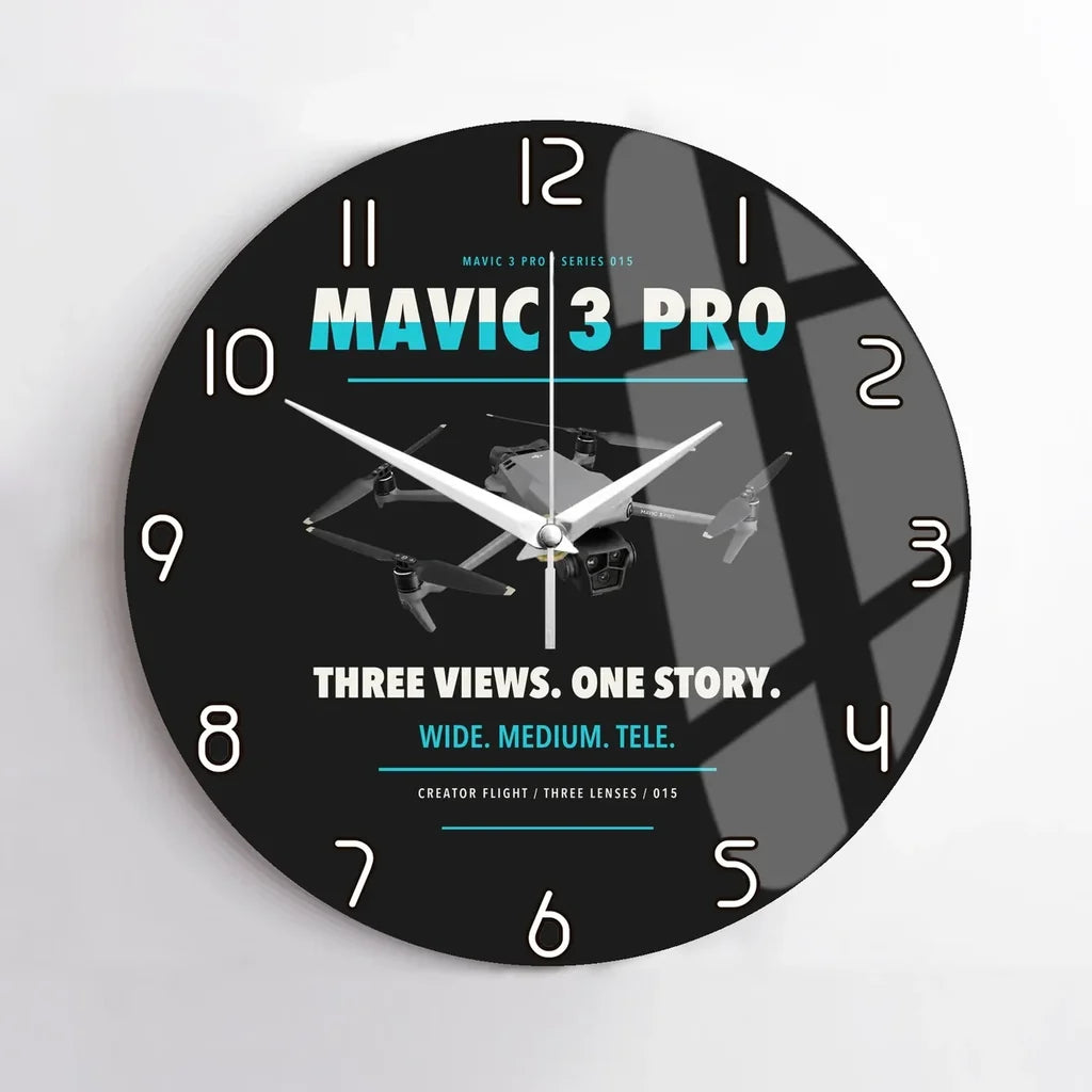 DJI Mavic 3 Pro design on black no frame wall clock