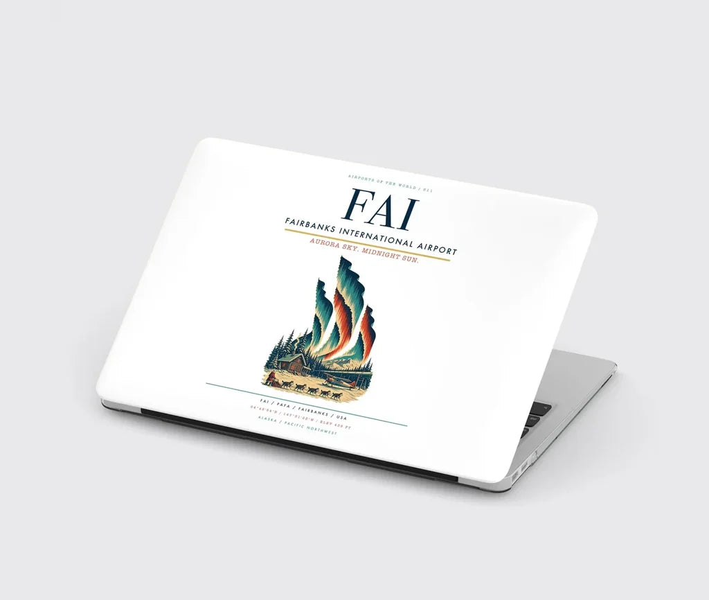 Fairbanks International Airport (FAI) design on white MacBook case