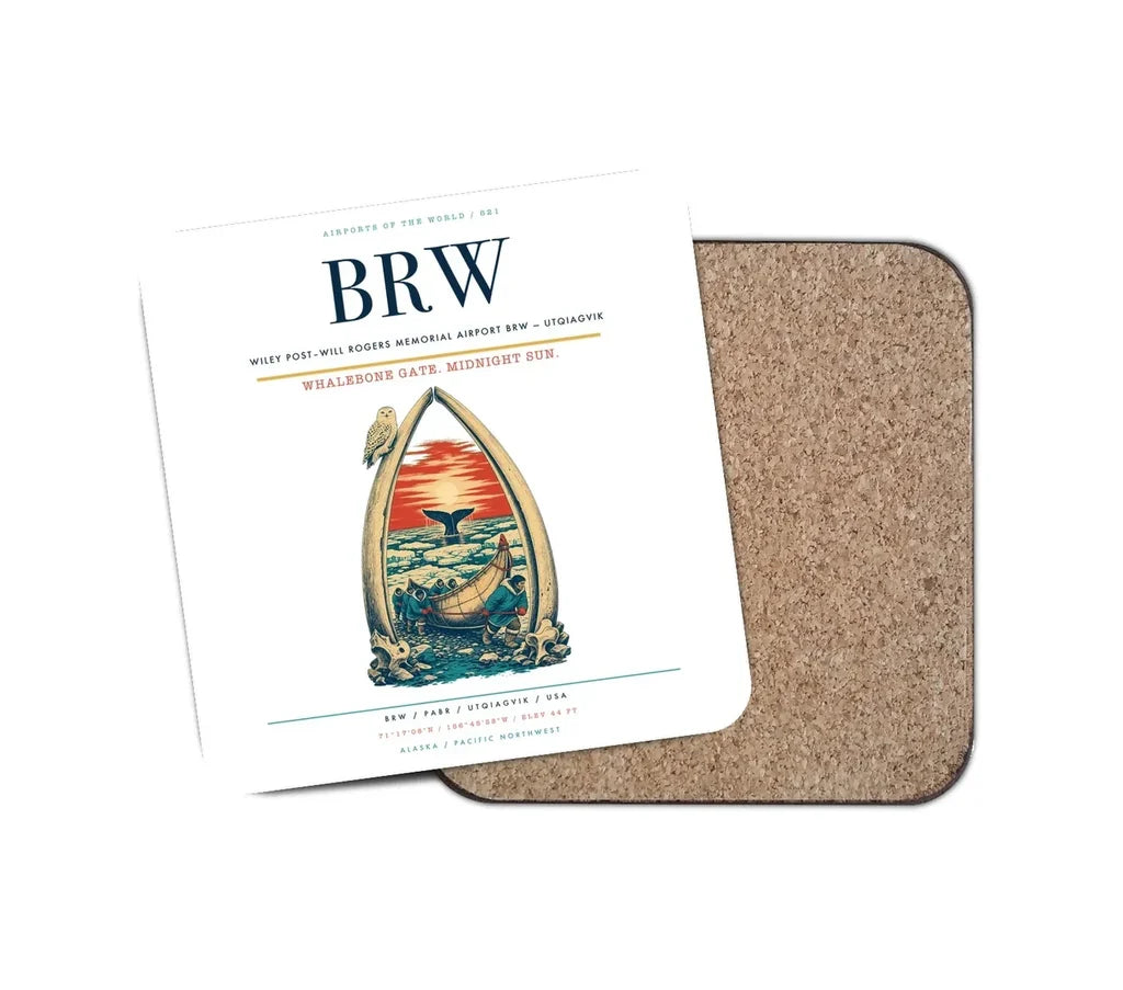Wiley Post–Will Rogers Memorial Airport (BRW) design on white 1 piece coaster