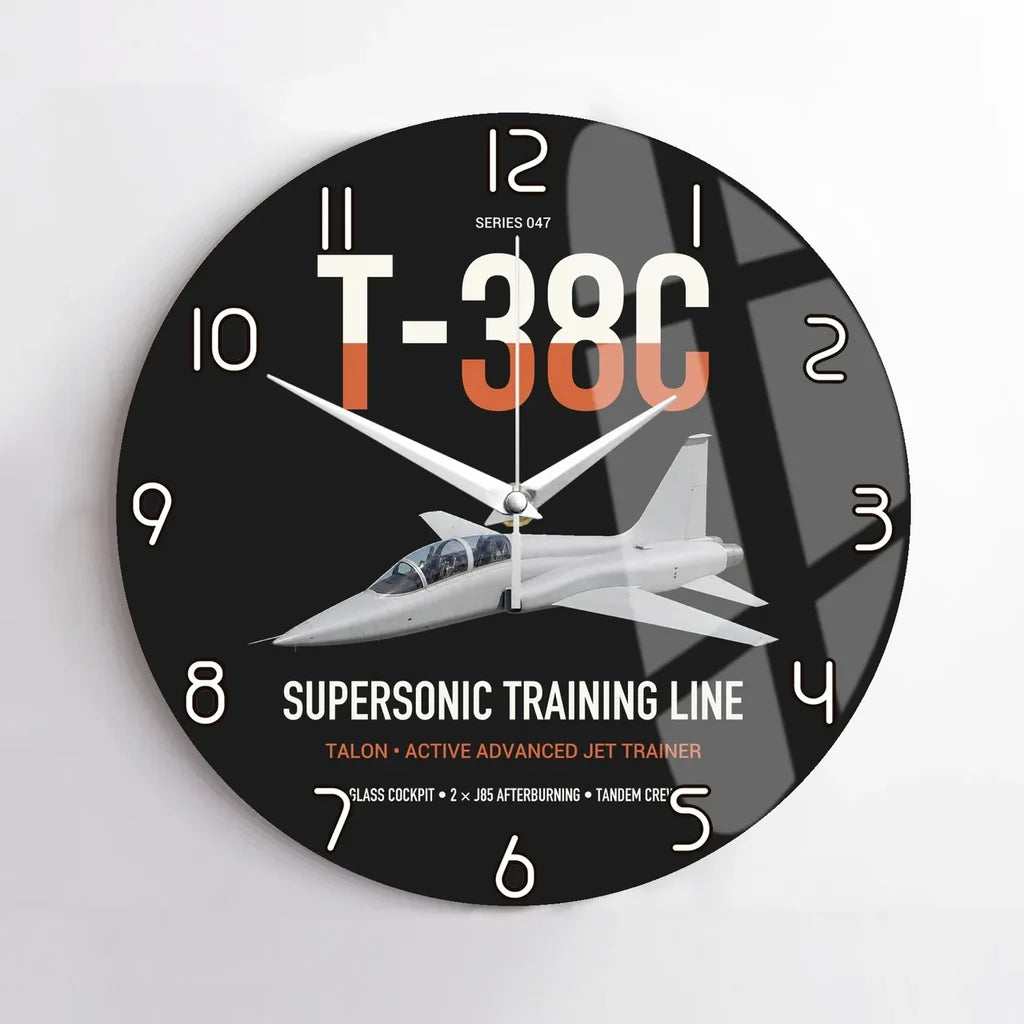 T-38C Talon design on black no frame wall clock