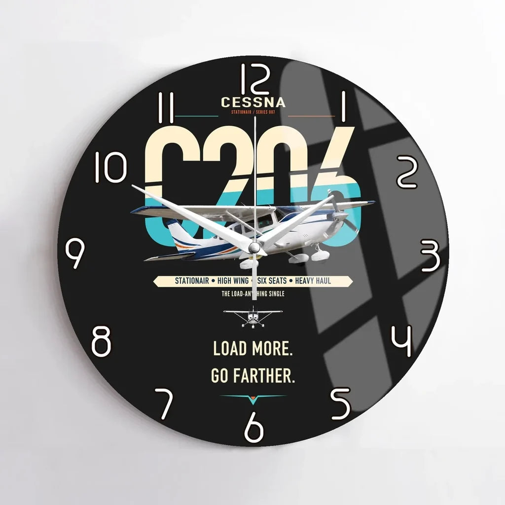 Cessna 206 Stationair design on black no frame wall clock